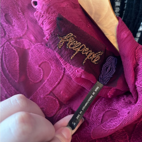 Free People Magenta Embroidered Flowy Bell Sleeve Dress - Picture 3 of 3